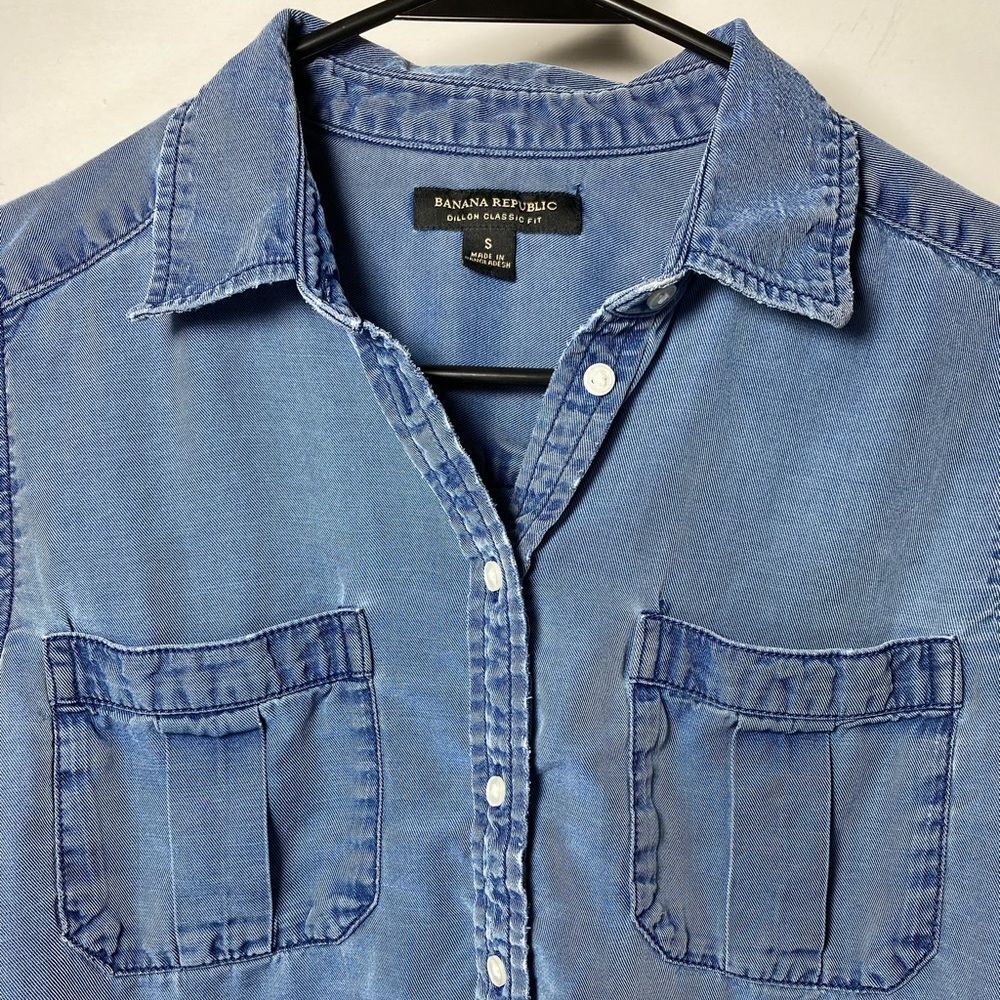 BANANA REPUBLIC Dillon Classic Fit Tencel Denim Utility Shirt Blue Sz Small - Picture 3 of 10